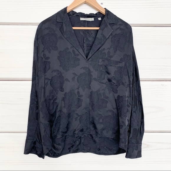 VINCE Pajama style jacquard satin floral blouse - Picture 5 of 12